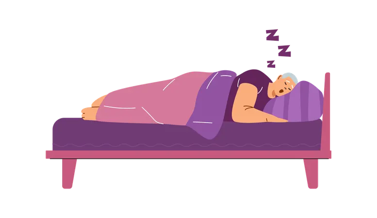 Depicting snoring man with apnea making loud noise during sleep  Illustration