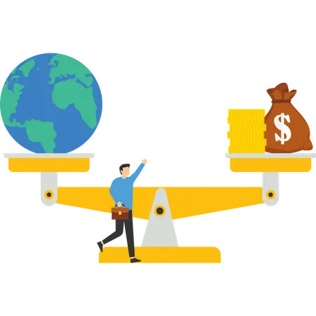 US Dollar Bag World Globe On Balance Scale Depicts The Difference Between The Value Of A Country Imports And Exports For A Given Period Vector Flat Design Illustration Illustration