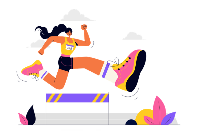 Deportista de salto de longitud con vallas  Ilustración