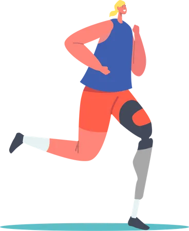 Deportista discapacitada con extremidad amputada corriendo competición  Ilustración