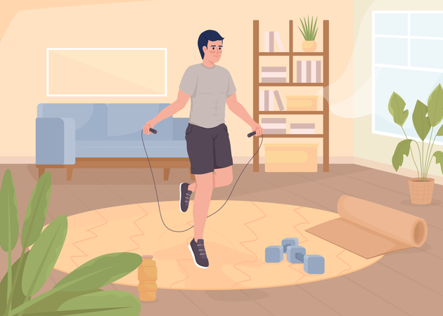 Deportista haciendo ejercicios con saltar la cuerda  Ilustración