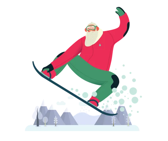 Sporting Santa disfrutando del snowboard  Ilustración