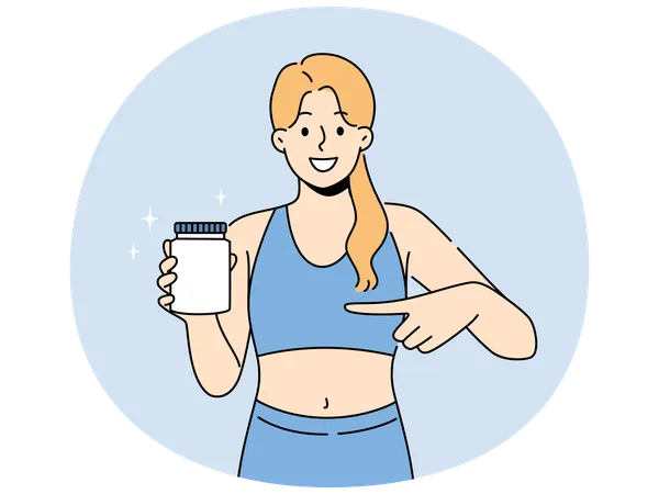 Deportista sonriente recomienda proteína  Ilustración