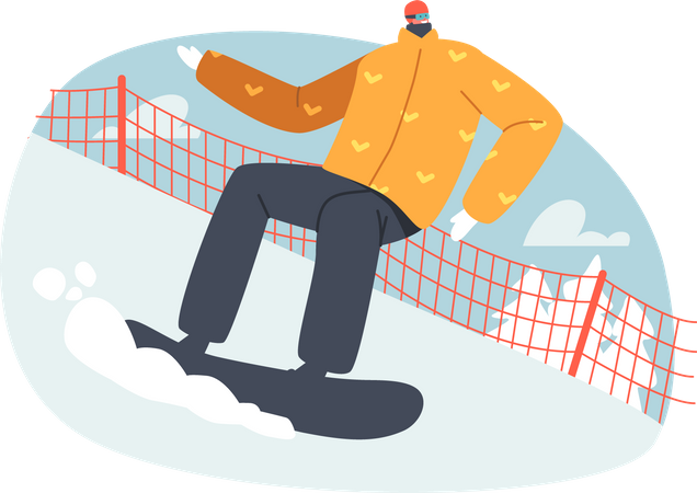 Deportista vestido con ropa de invierno y gafas  Ilustración