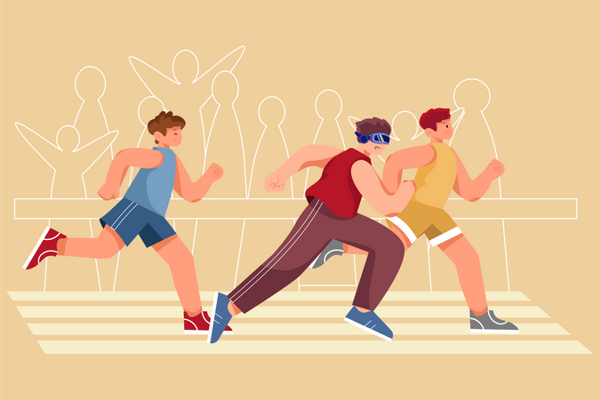 Deportistas corriendo en carrera virtualmente  Ilustración