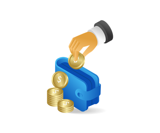 Deposit coins in wallet  Illustration