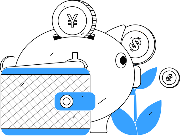 ウォレット経由で貯金箱にお金を入金する  イラスト