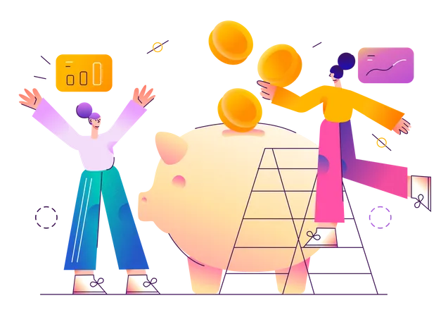 Deposit money into piggy bank for savings  Illustration