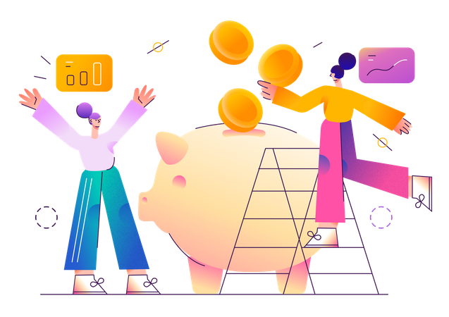 Deposit money into piggy bank for savings  Illustration