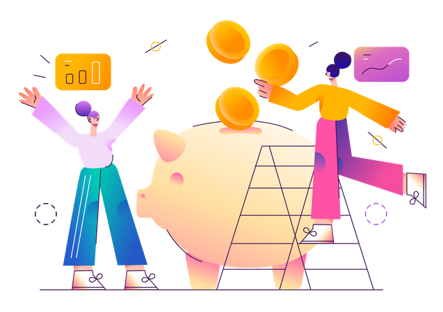 Deposit money into piggy bank for savings  Illustration