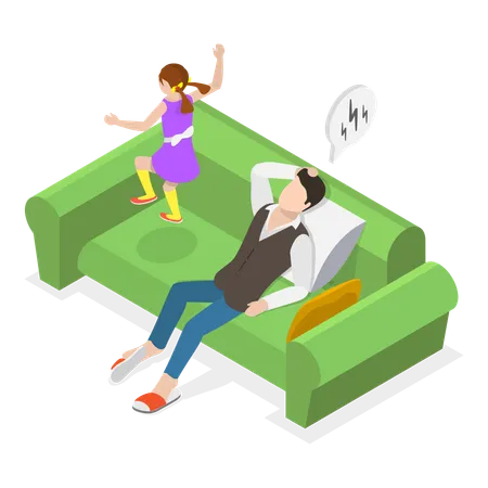 Depressed and tired father lying on couch  Illustration