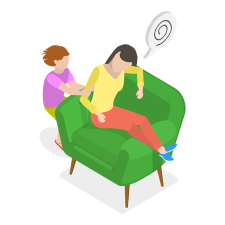 Depressed and tired mother lying on couch  Illustration