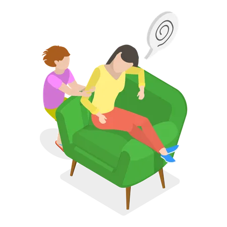 Depressed and tired mother lying on couch  Illustration