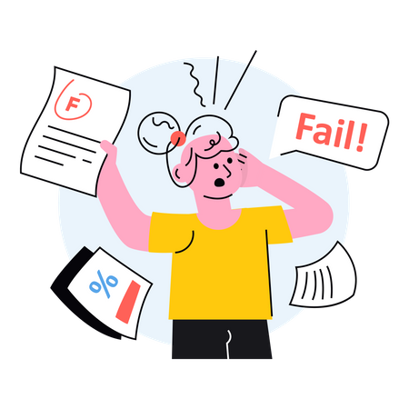 Depressed boy showing his exam results  Illustration