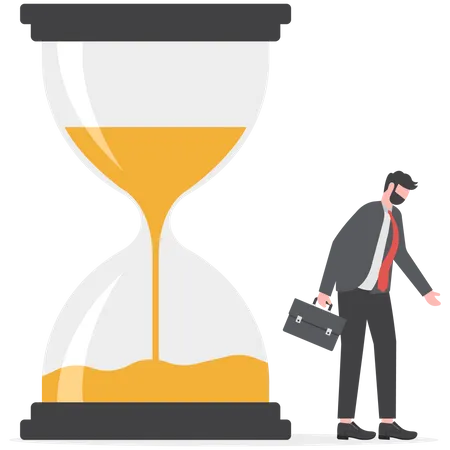 Wasting Time Waiting And Never Start New Business Time Fly Or Ineffective Thinking Or Laziness Concept Depressed Businessman Time Passing Sandglass Or Hourglass Illustration