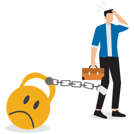 Depressed businessman chain with sad face burden  Illustration