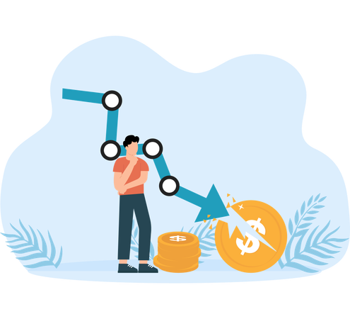 Depressed businessman getting financial loss  Illustration