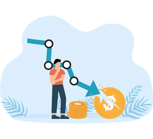 Depressed businessman getting financial loss  Illustration