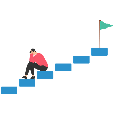 Depressed businessman give up alone on stairway to success goal  Illustration