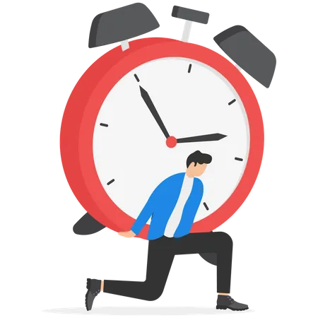 Time Management Failure Freedom To Spend Time With Family And Loved One Overworked Or Office Worker Routine Work Overtime Concept Depressed Businessman Salary Man Carry Heavy Big Clock Burden Illustration
