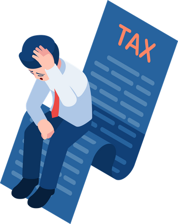 Depressed Businessman Sitting on Tax Document  Illustration