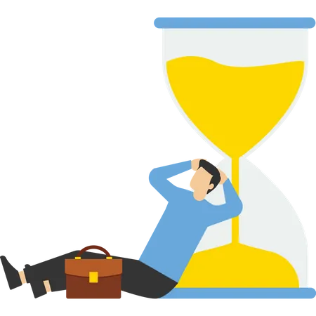 Depressed businessman sitting on time past hourglass or hourglass  Illustration