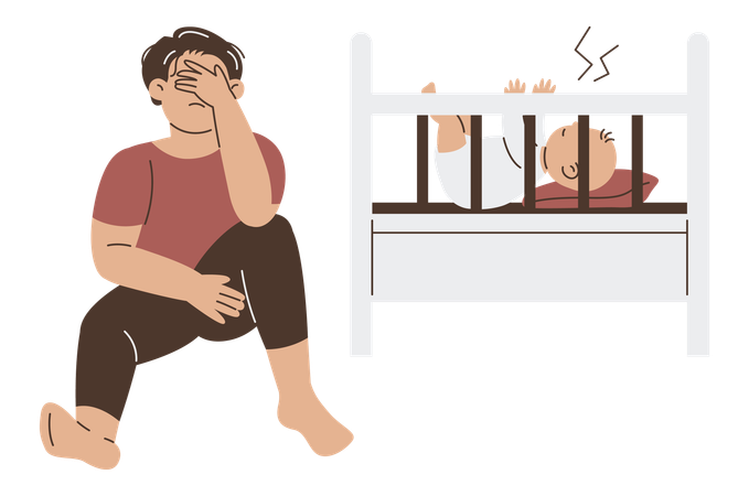 Depressed father with kid  Illustration