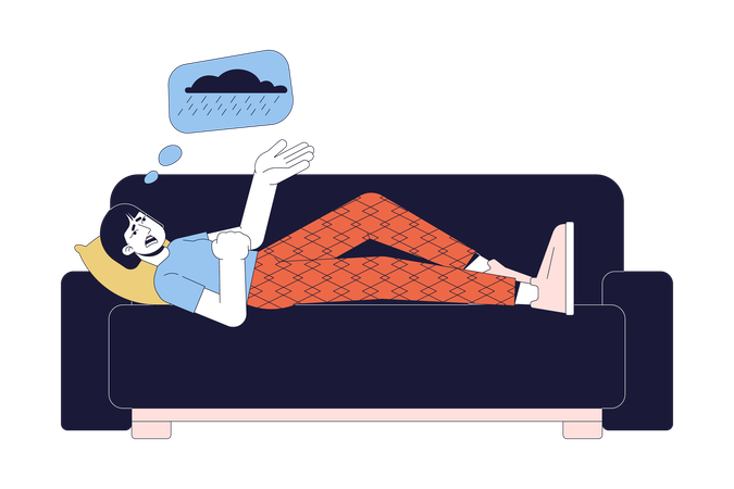 Depressed female patient lying on sofa  Illustration