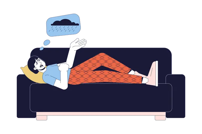 Depressed female patient lying on sofa  Illustration