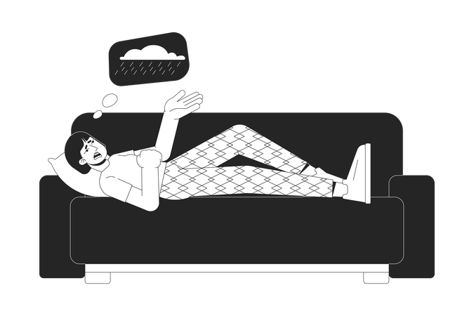 Depressed female patient lying on sofa  Illustration