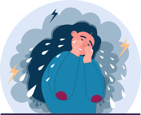 Depressed girl faces panic attack  Illustration