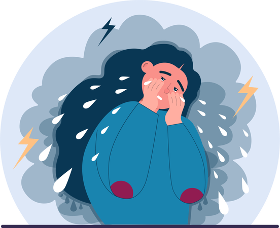 Depressed girl faces panic attack  Illustration