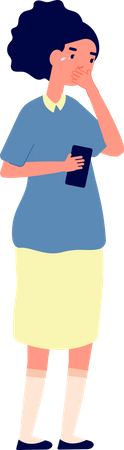 Depressed Girl Holding Mobile  Illustration