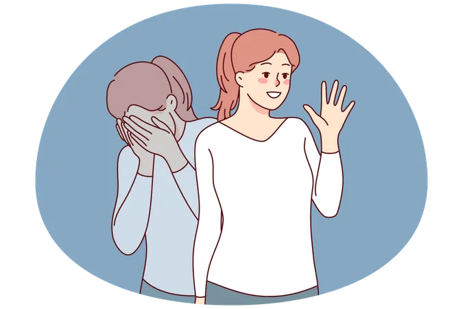 Depressed girl pretend to be happy  Illustration