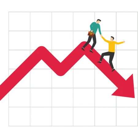 Depressed graph with business assistance  Illustration