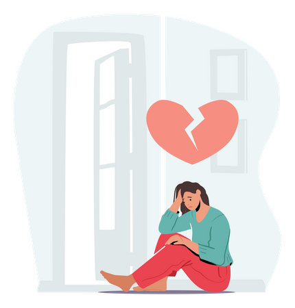Depressed Heartbroken Woman Sit On Floor Illustration
