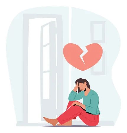 Depressed Heartbroken Woman Sit On Floor Illustration