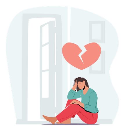 Depressed Heartbroken Woman Sit On Floor  Illustration