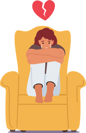 Depressed heartbroken woman sitting on armchair.  Illustration