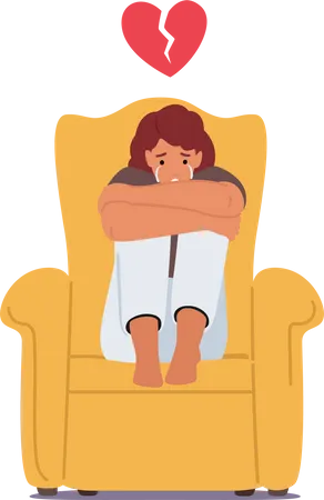 Depressed heartbroken woman sitting on armchair.  Illustration