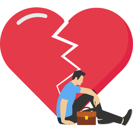 Depressed man near crushed heart  Illustration