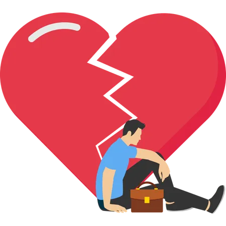 Depressed man near crushed heart  Illustration