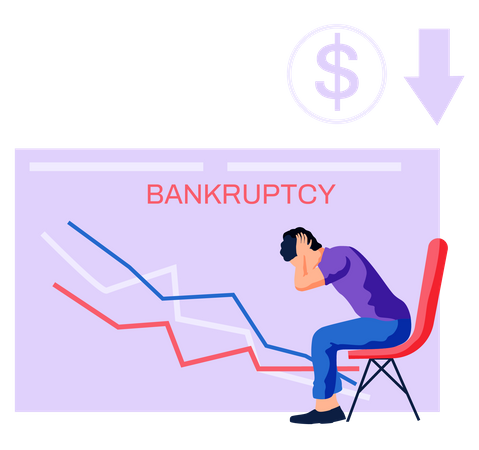 Depressed man scared of bankruptcy and financial crisis  Illustration