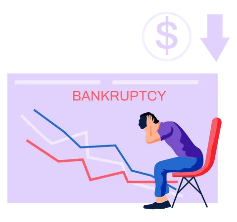 Depressed man scared of bankruptcy and financial crisis  Illustration