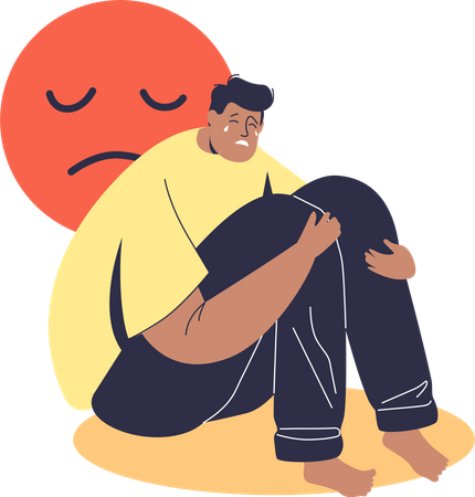 Depressed man sitting and crying  Illustration