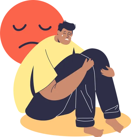 Depressed man sitting and crying  Illustration