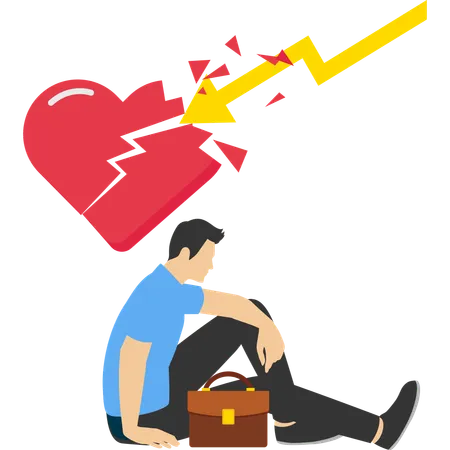 Depressed man sitting with broken heart  Illustration