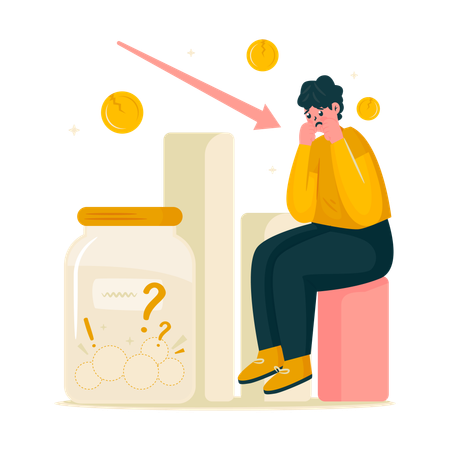 Depressed man with Financial crisis  Illustration