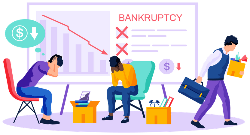 Depressed people suffer from bankruptcy Illustration
