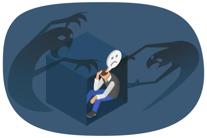 3 D Isometric Flat Vector Illustration Of Scary And Depressed Person Anxiety And Phobia Illustration